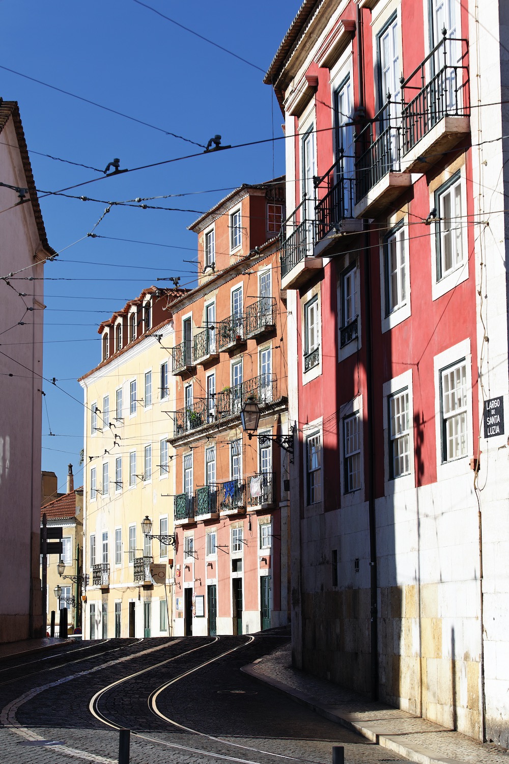 Calle para el tranvía 28 en lisboa