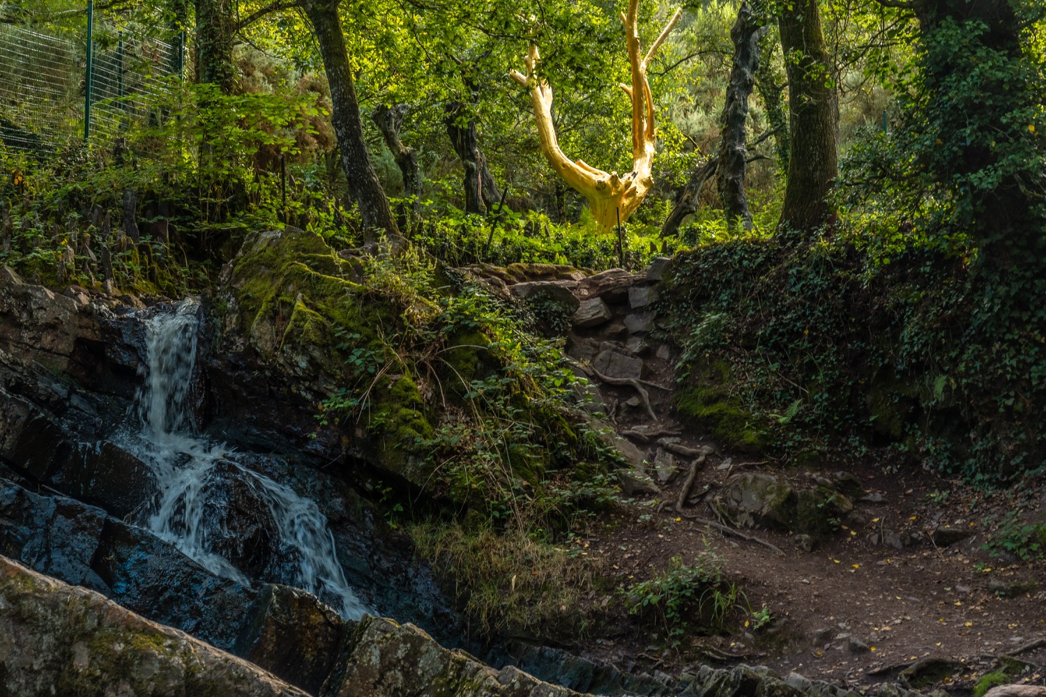 Arbol dorado con cascada en Brocéliande